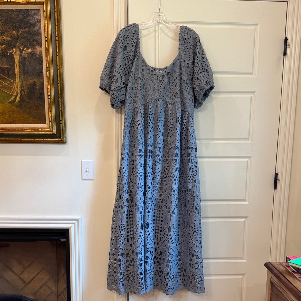 Steel Blue Lace Maxi Dress